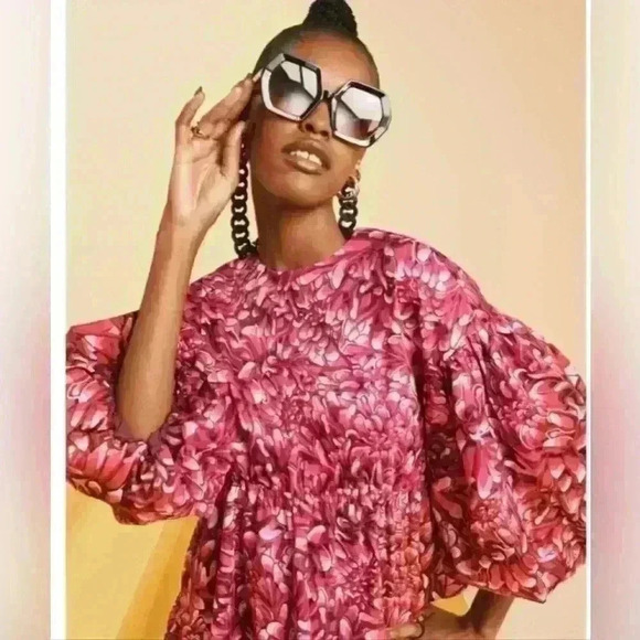 Kika Vargas for Target colorful oversized Floral Scallop open Back Blouse Sz Lg - Picture 3 of 9